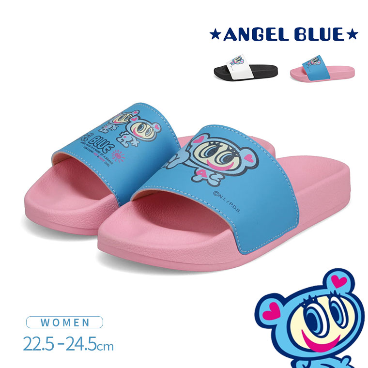 AngelBlue エンジェルブルー シャワーサンダル レディース サンダル ぺたんこ 歩きやすい 疲れにくい スライドサンダル ブル－ ホワイト ナカムラくん 833