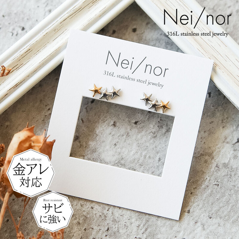 Nei/nor ピアス お肌に優しい つけっぱなしok サージカルステンレス 316L 変色 錆 傷に強い 低アレルギー アクセサリー ネイナー NnP- 0098