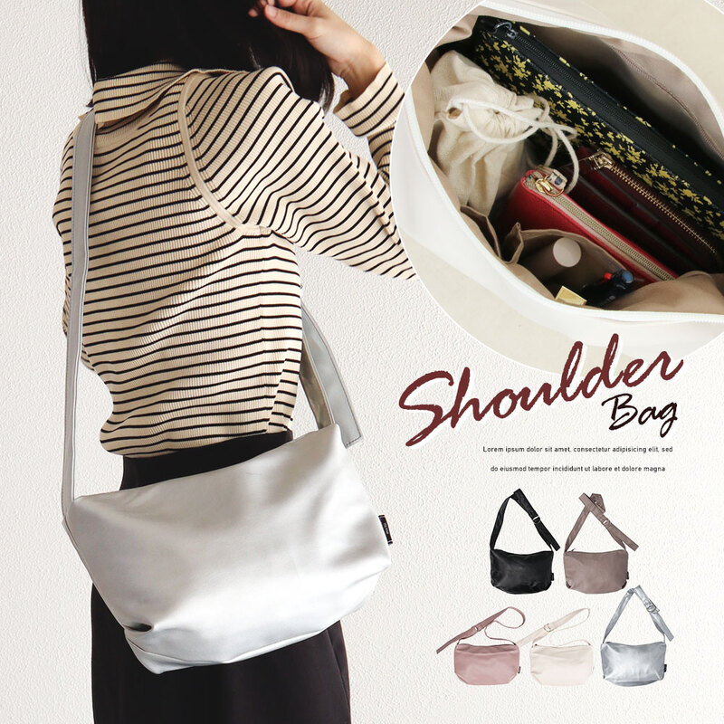 ショルダーバッグ レディース ファスナー 鞄 カバン 春 夏 秋 冬 やわらかソフトショルダー 黒 ブラック グレージュ ピンク アイボリー シルバー