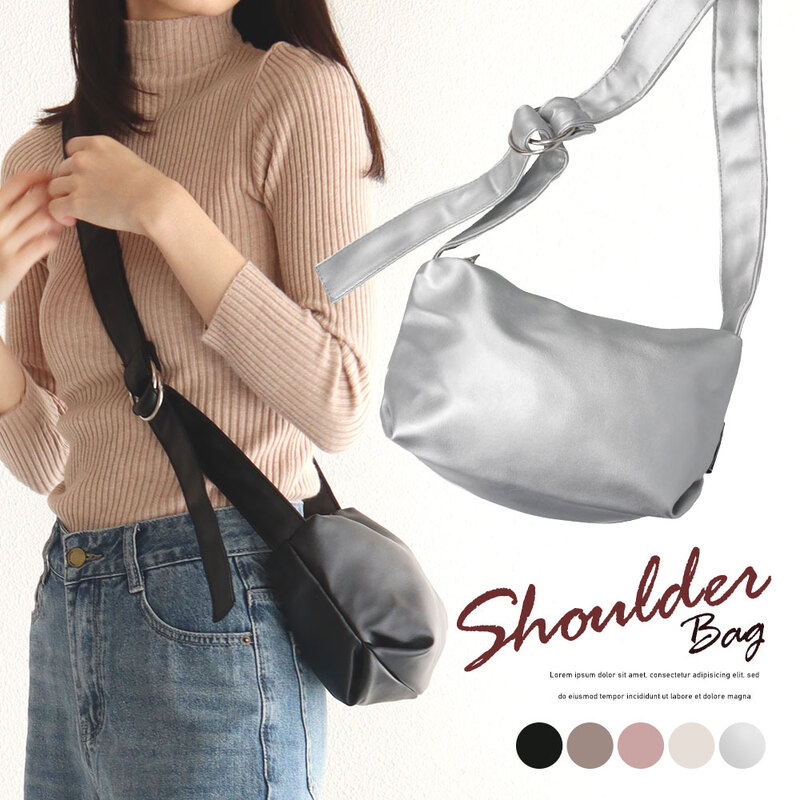 ショルダーバッグ レディース 小さめ ファスナー 鞄 カバン バッグ ミニソフトショルダー 黒 ブラック グレージュ ピンク アイボリー シルバー