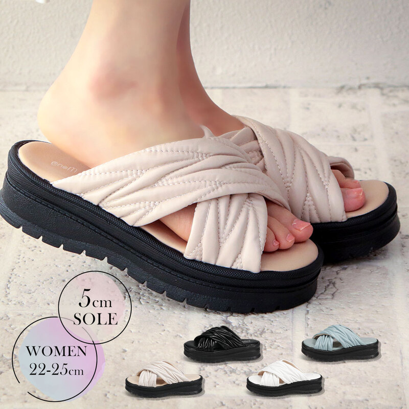 サンダル 厚底 ミュール レディース フラットサンダル クロスストラップ プラットフォーム おしゃれ 美脚 カジュアル 2008