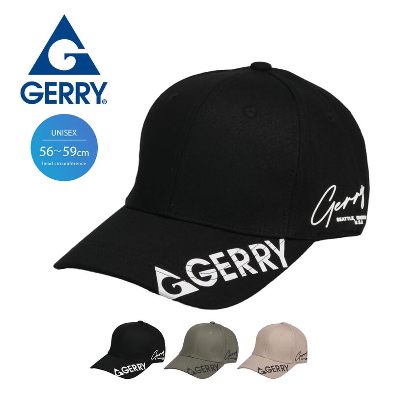 gerry メンズ 帽子 レディース 夏 ベースボールキャップ ジェリー ロゴプリント 黒 ブラック ベージュ カーキ グリーン 90ger-194