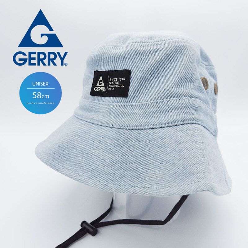 gerry バケットハット メンズ 帽子 レディース ストラップ 夏 折りたためる バケハ ジェリー デニム ブルー サックス 37almg-165