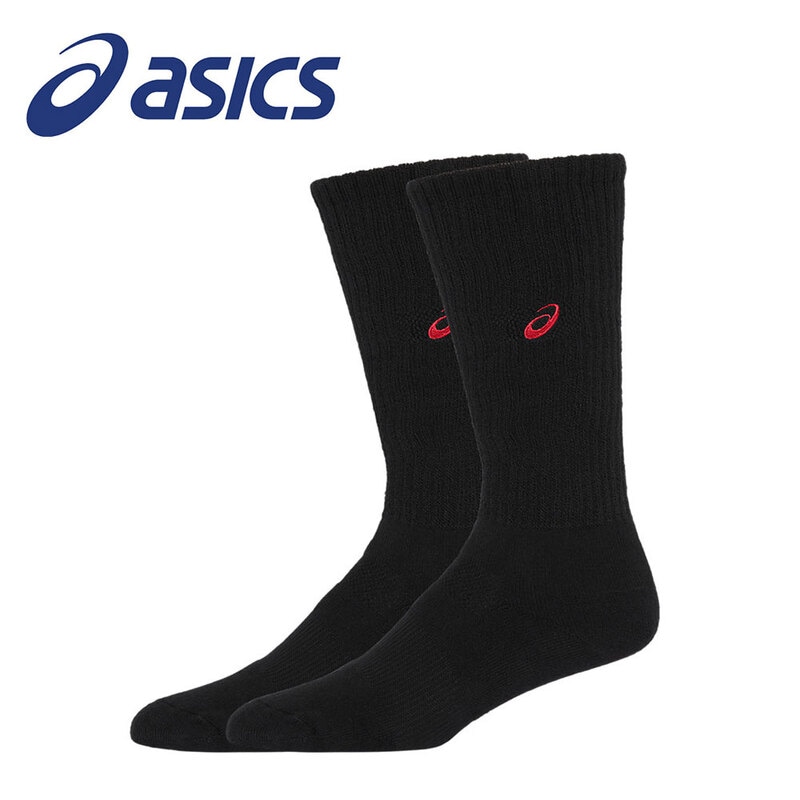 【新品】アシックス　ハイソックス　赤/紺ライン(26～28cm)開封済 アシックス バレーボール ハイソックス レディース メンズ 厚手