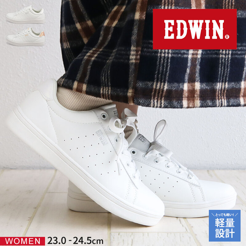 エドウィン スニーカー レディース ローカット 軽量 履きやすい 靴 カジュアル 疲れにくい 大人 女性 白 ホワイト ピンク EDWIN 4328