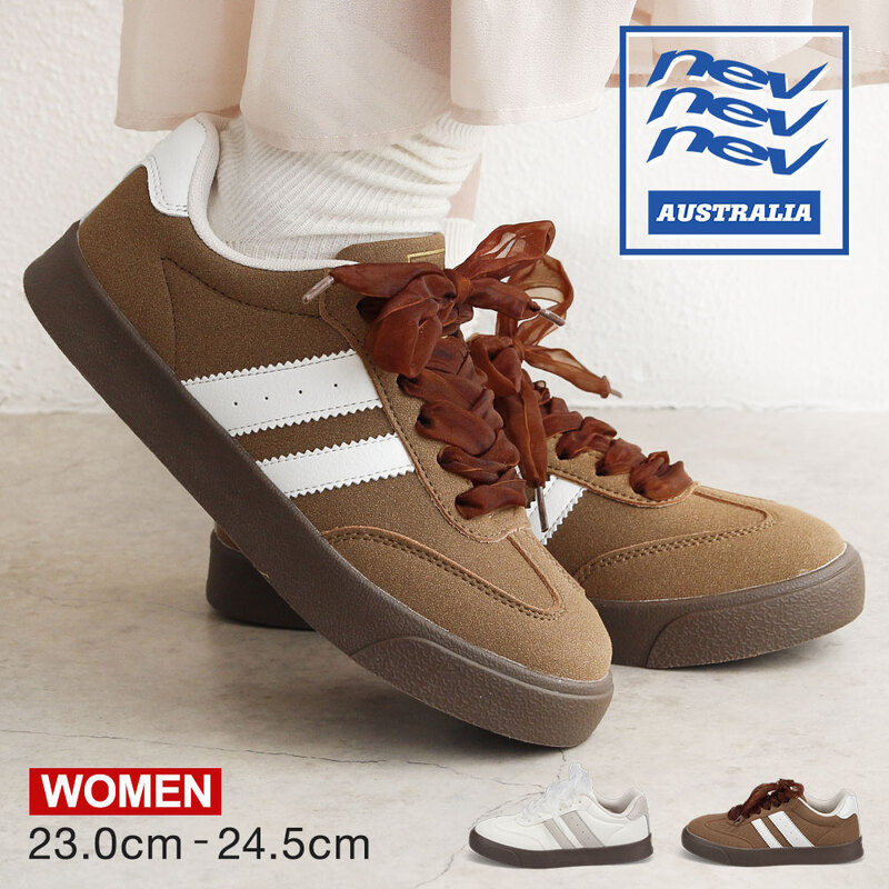 ネヴ スニーカー レディース ローカット リボン シューレース クッションインソール カジュアル 靴 ジュニア 白 ホワイト ブラウン 689 nev