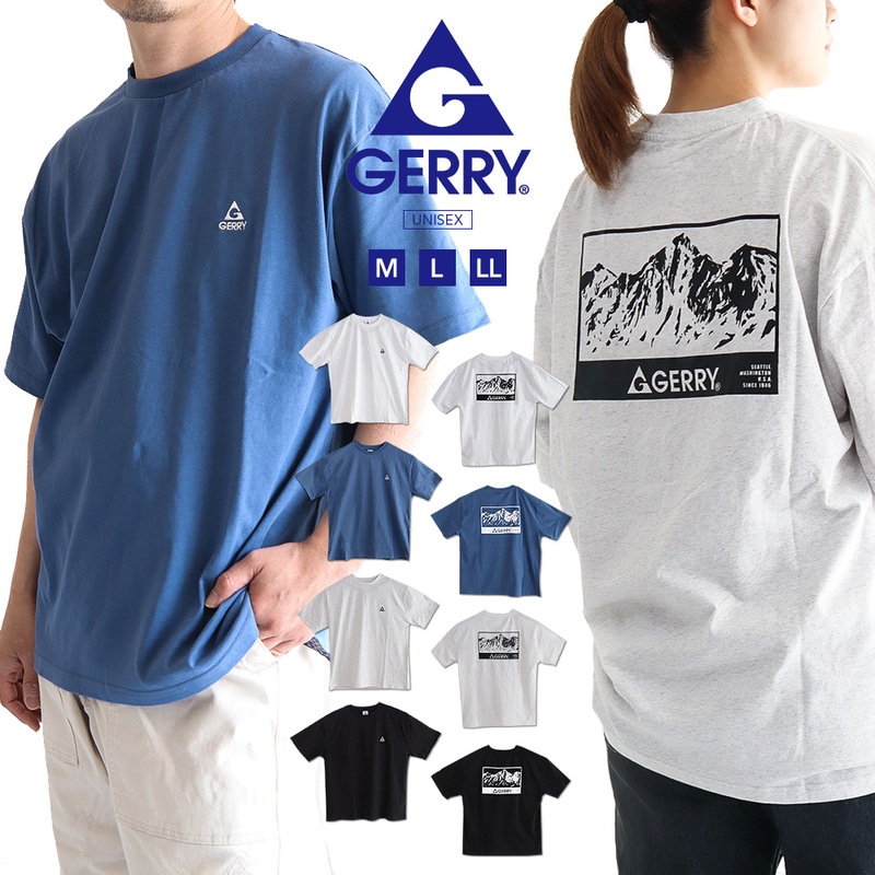 ジェリー tシャツ 半袖 綿100% オーバーサイズ クルーネック バックプリント ホワイト ブラック ブルー グレー ge25su09 gerry