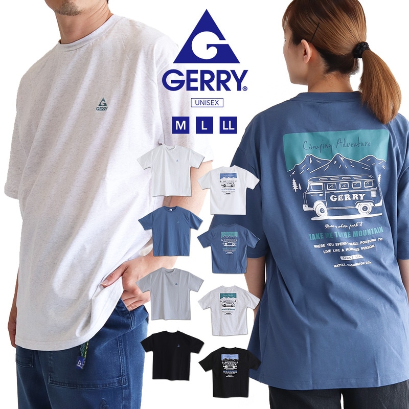 ジェリー tシャツ 半袖 綿100% オーバーサイズ クルーネック バックプリント ホワイト ブラック ブルー グレー ge25su10 gerry