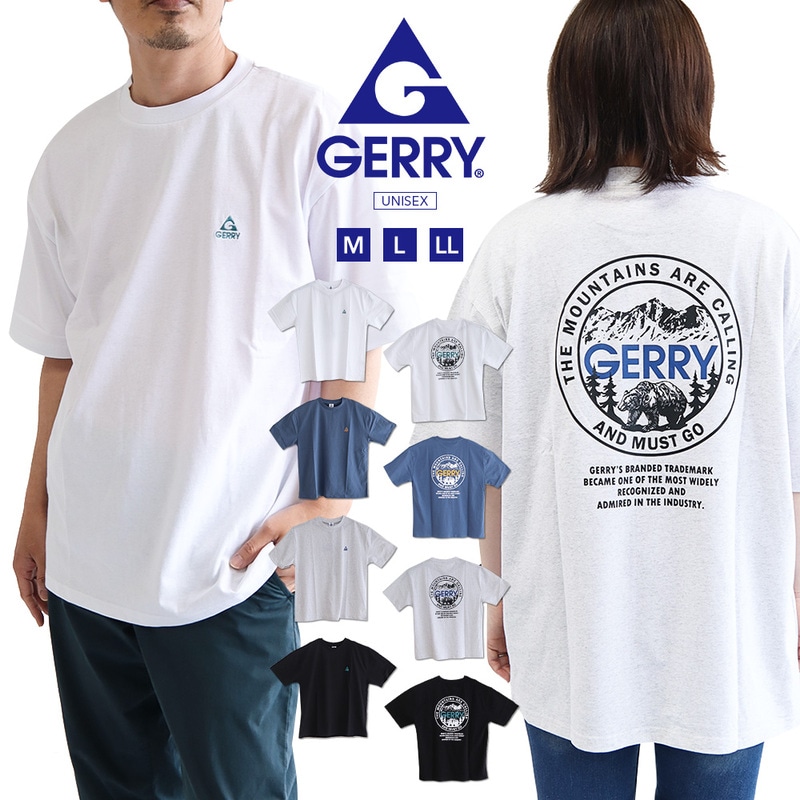ジェリー tシャツ 半袖 綿100% オーバーサイズ クルーネック バックプリント ホワイト ブラック ブルー グレー ge25su11 gerry