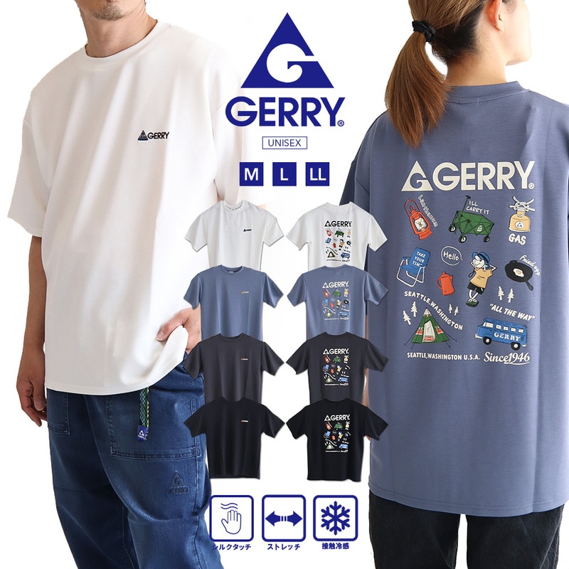 ジェリー tシャツ 半袖 冷感とろみポンチ オーバーサイズ クルーネック バックプリント 白 黒 ブルー  グレー ge25su13 gerry