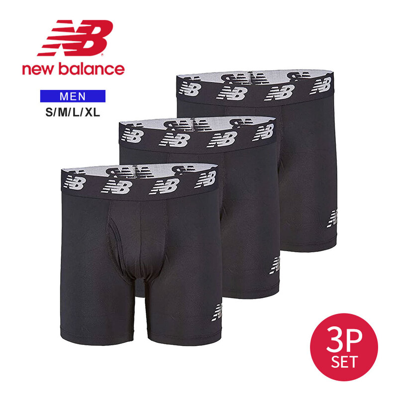 ニューバランス ボクサー パンツ メンズ 吸汗性 速乾性 下着 黒 ブラック 6インチ 前開き 3P LAU13001 new balance