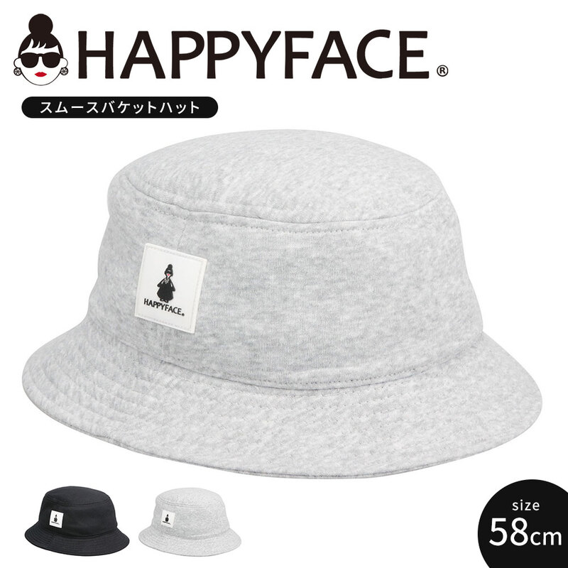 ハッピーフェイス 帽子 スムース バケット ハット レディース ブランド 遮光 おしゃれ  黒 ブラック グレー HAPPYFACE 1030141