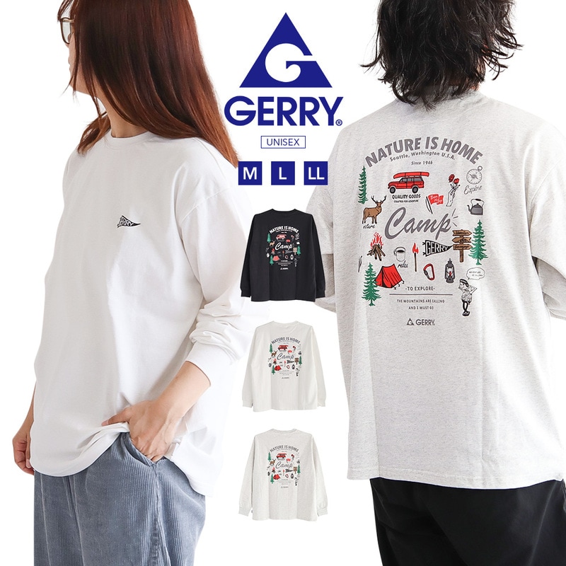 gerry tシャツ メンズ 長袖 ロンt レディース ブランド ロングtシャツ 長袖tシャツ 男女兼用 綿100% 胸刺 ロゴ おしゃれ クルーネック ジェリー ge26aw24