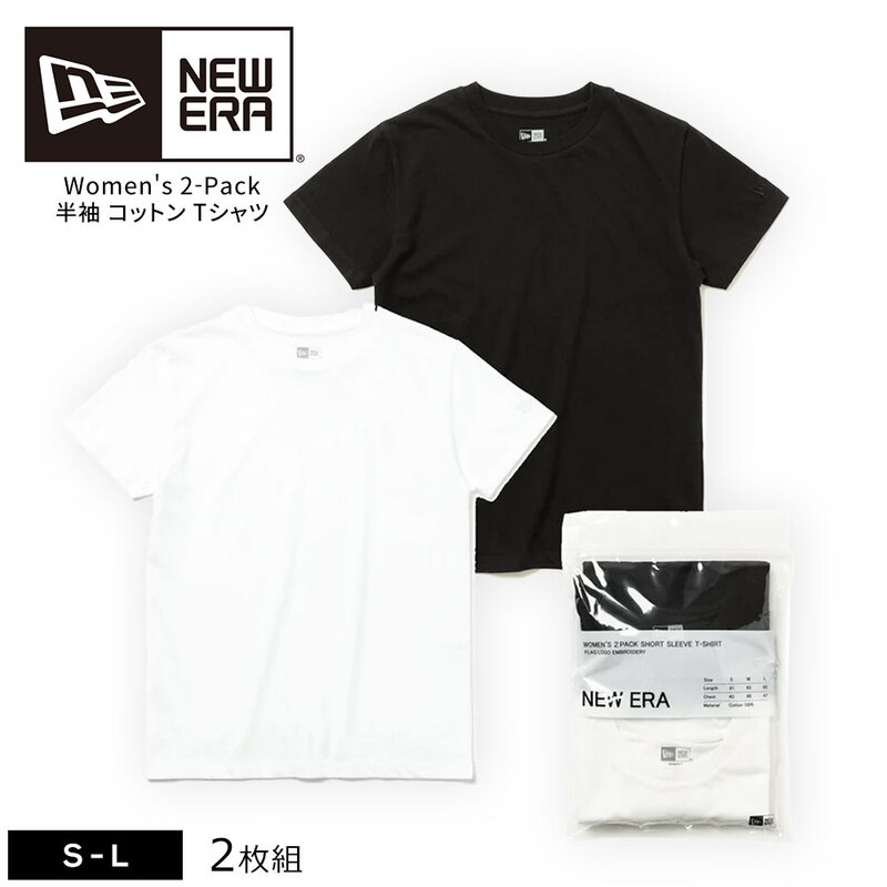 ニューエラ Tシャツ レディース 半袖 2枚組 ロゴ ジム トレーニング スポーツ クルー ネック 着替え インナー トップス レギュラーフィット 服 2-Pack NEW ERA