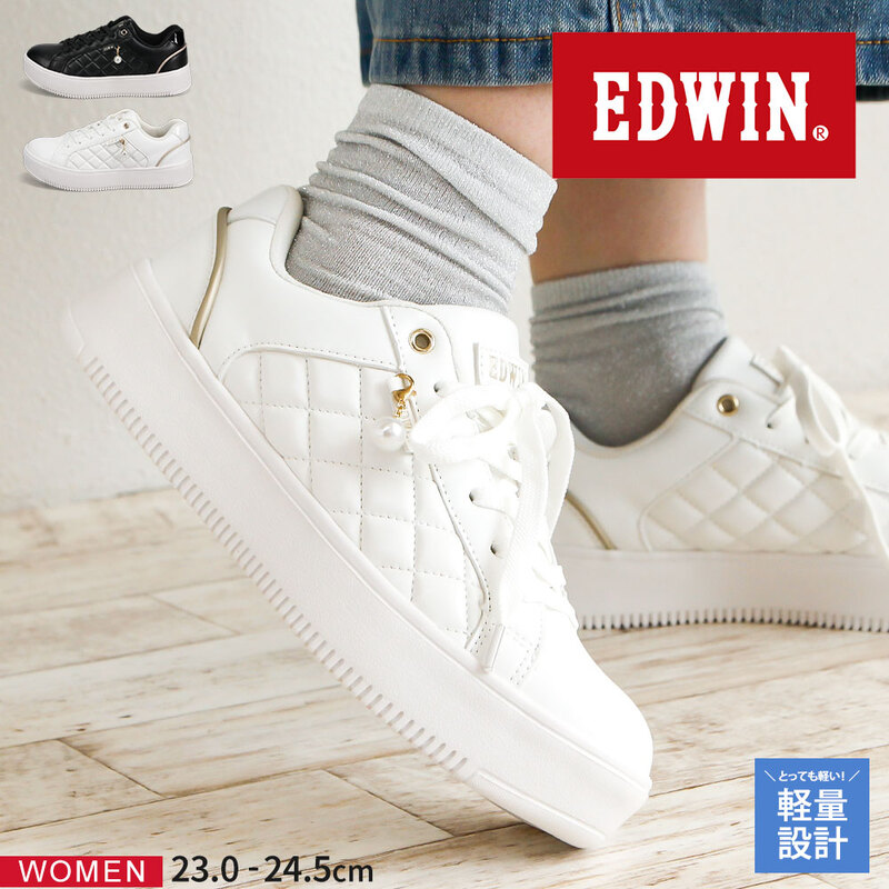 エドウィン スニーカー レディース ローカット シューズ 軽量 クッション  シンプル おしゃれ 履きやすい 靴  厚底 EDWIN 4376