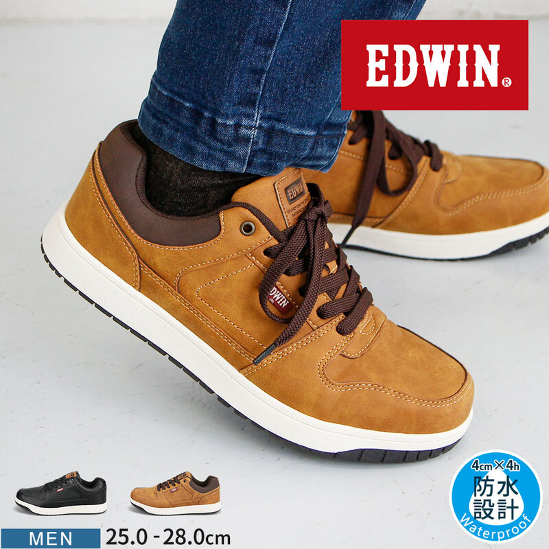 エドウィン スニーカー メンズ ローカット 防水 防滑設計 衝撃吸収 快適 雨の日対応 シューズ 履きやすい 歩きやすい 通勤 靴 紐 カジュアル 大人 7977 EDWIN