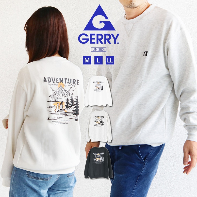 gerry トレーナー 長袖 tシャツ ロゴ 裏起毛 刺繍 プリント クルーネック スウェット ユニセックス 黒 ブラック ホワイト グレー ジェリー