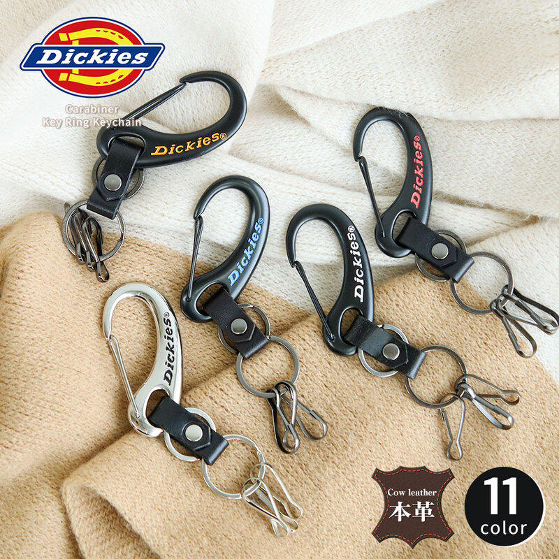 ディッキーズ キーリング カラビナ 本革 メンズ レディース 黒 ブラック 白 レッド ネイビー イエロー シルバー DICKIES DS054NC