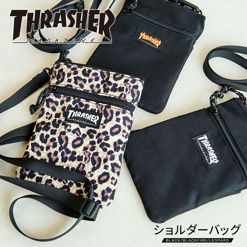 THRASHER ショルダー バッグ スマホ ショルダー ポーチ ポケット 付き ファスナー コンパクト 小銭 小物 入れ サブ ミニ ブランド ロゴ THR-020 スラッシャー