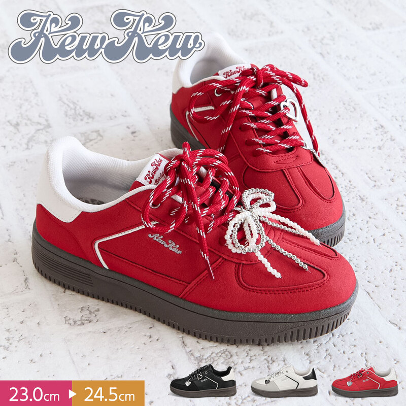 キューキュー スニーカー キッズ 厚底 レディース 軽量 ローカット ガールズ ジュニア 子供靴 シューズ 婦人 運動 赤 白 KewKew 2458