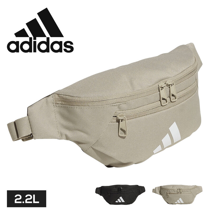 adidas ESS ボディバッグ ヒップ ウエストポーチ 斜めがけ 2.2L 軽量 コンパクト 小物入れ ファスナー ワンダーカーゴ 黒 KLA19