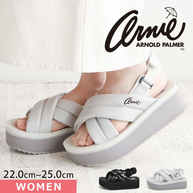 アーノルドパーマー サンダル レディース 厚底 フラットソール ストラップ 脱げにくい 軽量 シンプル スポーツ 黒 ブラック オフホワイト 5409
