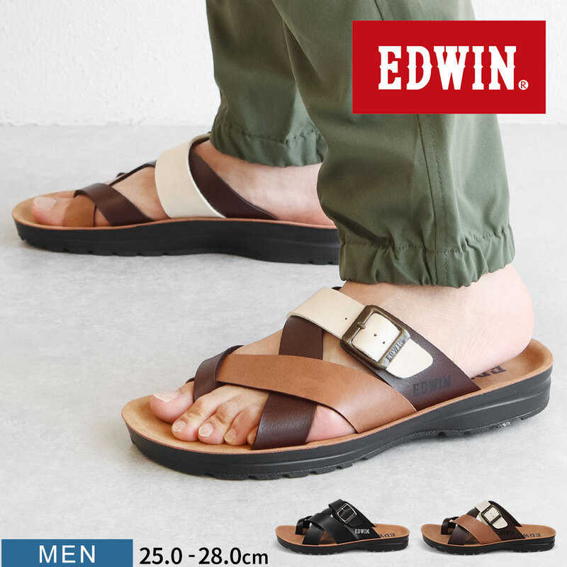 EDWIN サンダル メンズ コンフォート シンプル 疲れにくい 歩きやすい コンフォート レジャー アウトドア エドウィン 黒 ブラウン 5114