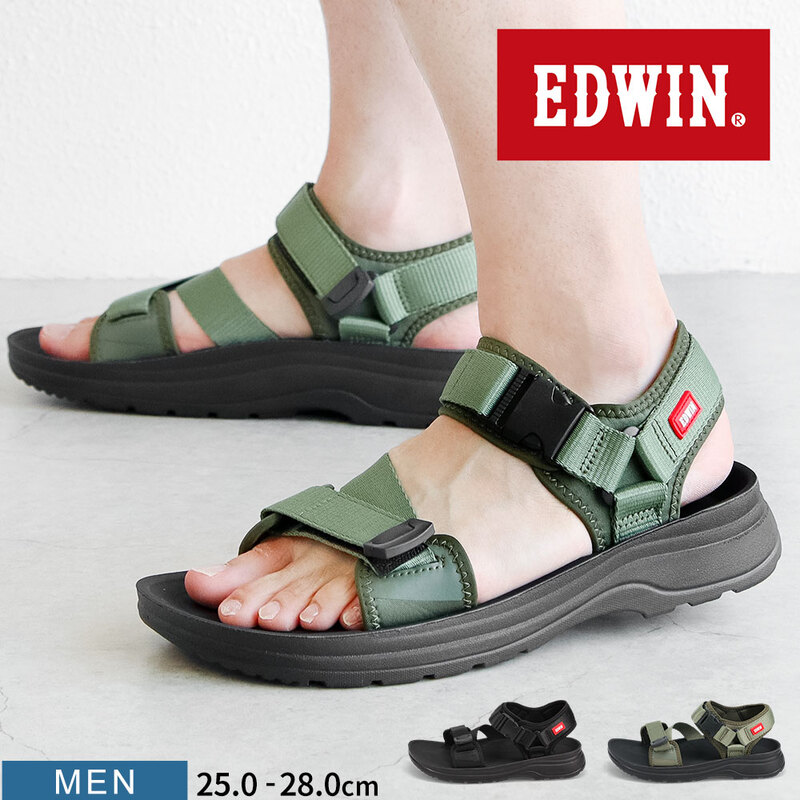 EDWIN メンズサンダル 靴 スポーツサンダル ストラップ シンプル リラックス レジャー アウトドア キャンプ サンダル エドウィン 黒 5123