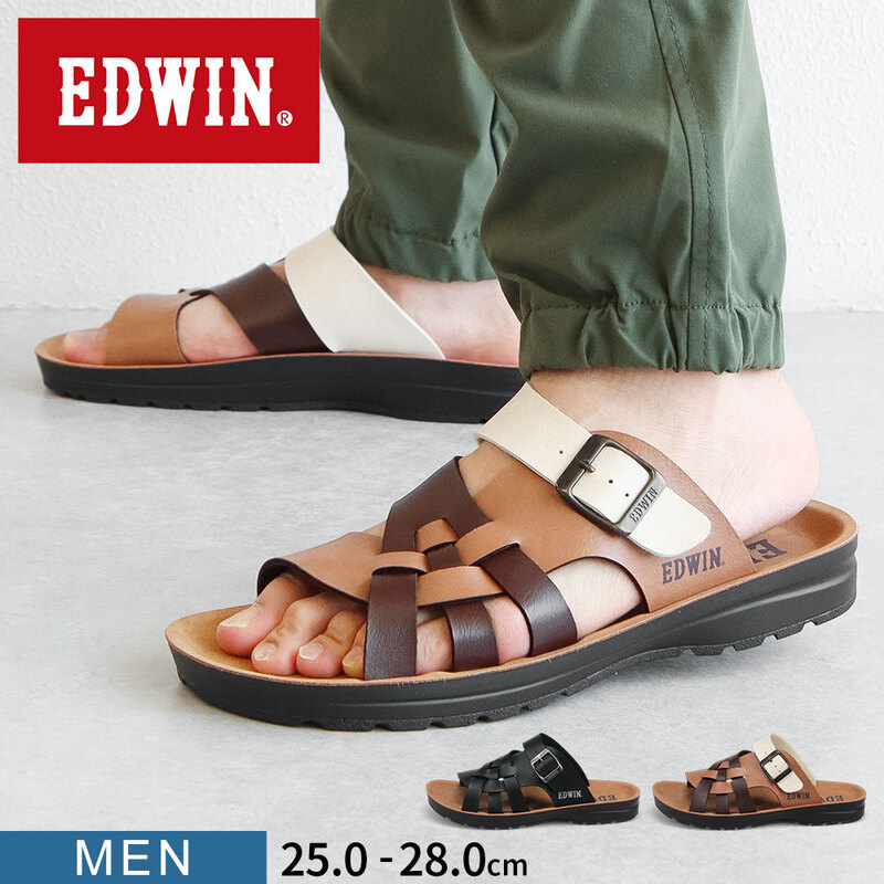 EDWIN サンダル メンズ コンフォート スライドサンダル リラックス スリッパ つっかけ ワンマイル レジャー エドウィン 黒 ブラウン 5115