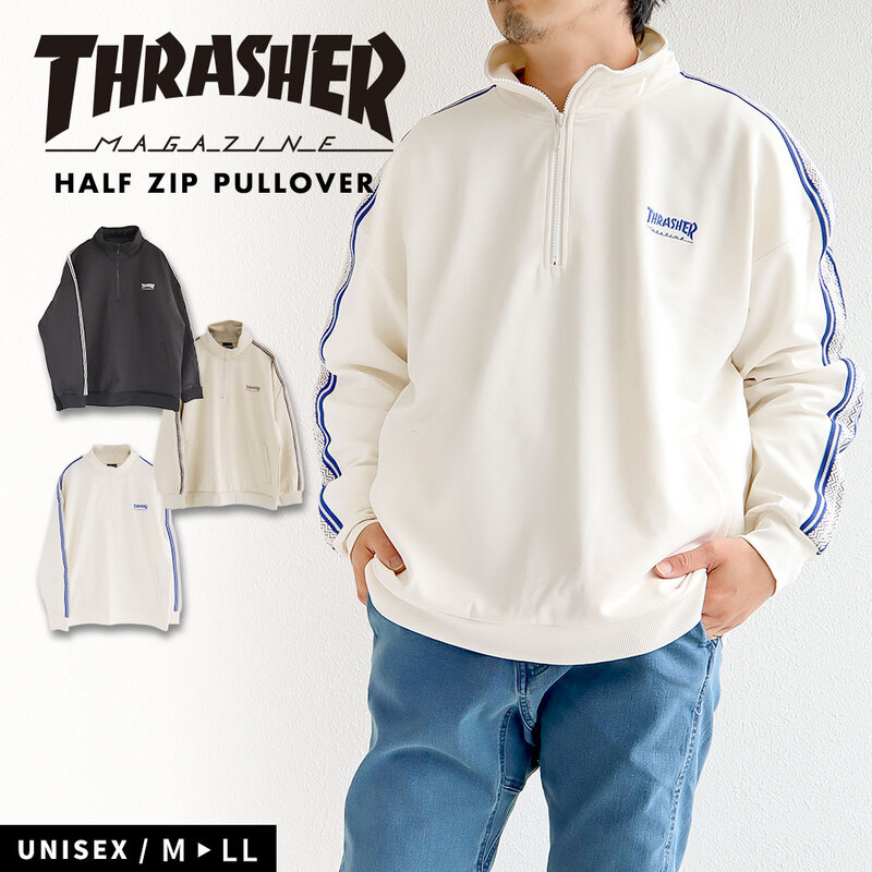 スラッシャー ハーフジップ メンズ プルオーバー スウェット トレーナー 長袖 トップス オーバーサイズ カジュアル THRASHER 017330