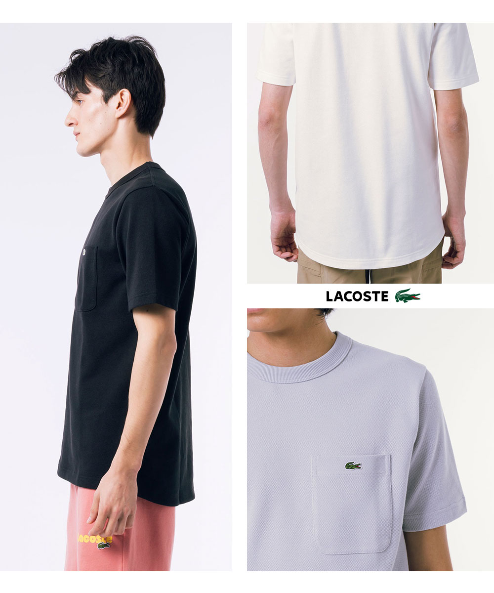 ラコステ Tシャツ メンズ 白 黒 半袖 クルーネック 胸ポケット
