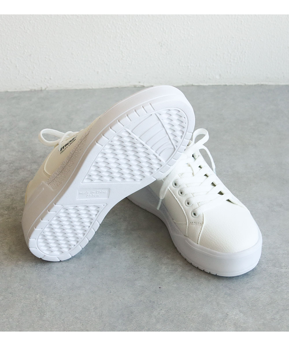 モズ moz スニーカー レディース 黒 白 厚底 ローカット 軽量 幅広