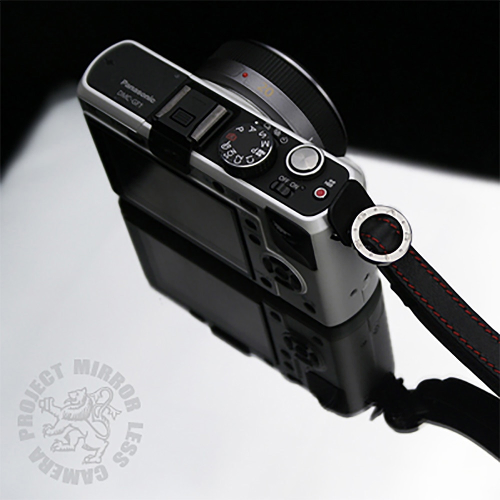 GARIZ コンパクトデジタルカメラ用 本革リスト＆フィンガーストラップ XS-WFSN2 ブラックレッドステッチ