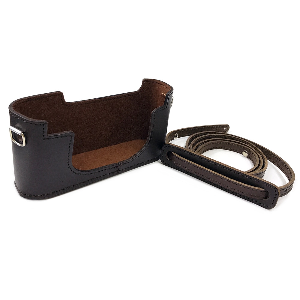 カメラ.ヒラノ Canon キャノン L/P/7用 ハンドメイド本革カメラケース（ストラップ付属） ブラウン