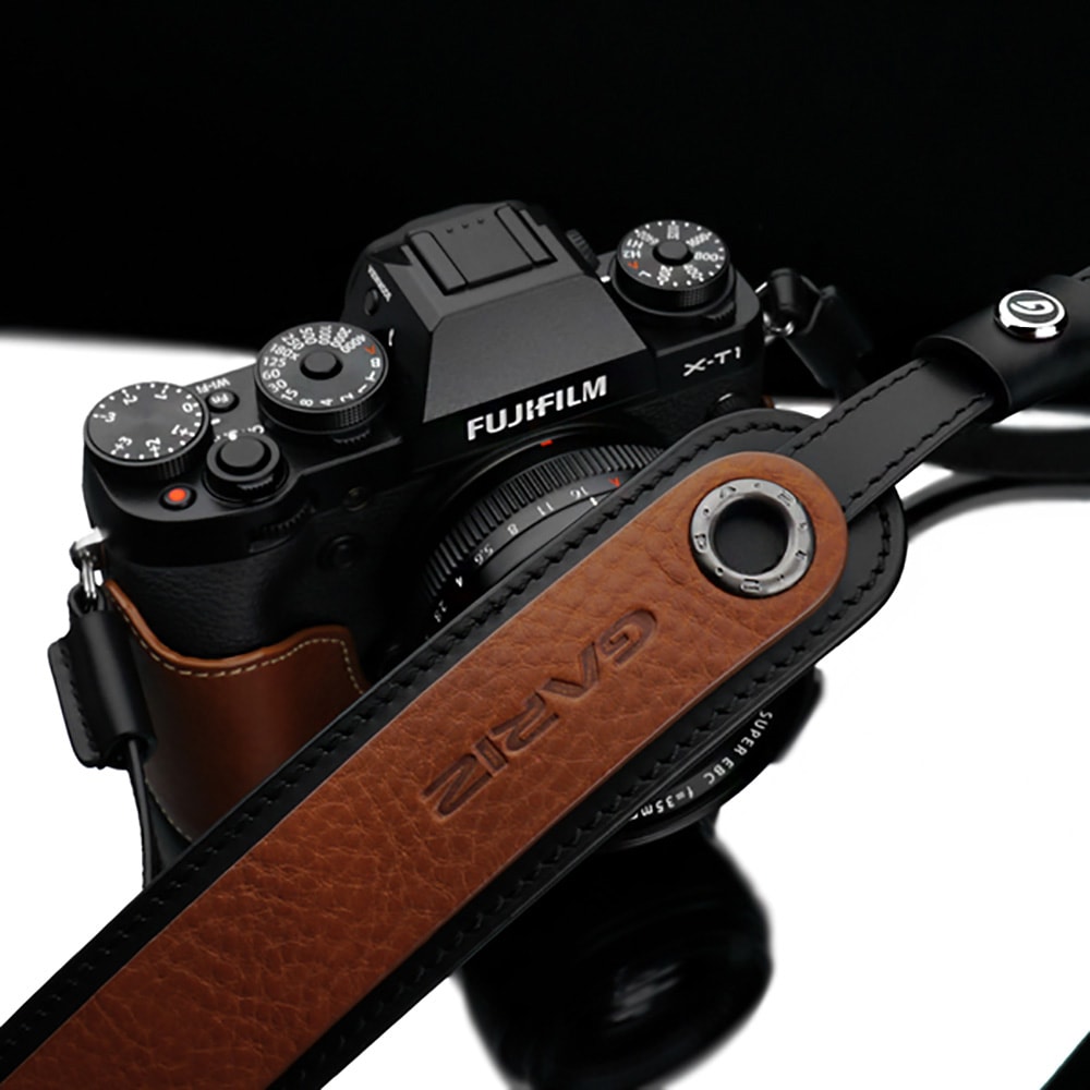 GARIZ ミラーレス一眼カメラ用 イタリアンレザー カメラネックストラップ（80cm） XS-CSNSBKR ブラックレッドステッチ