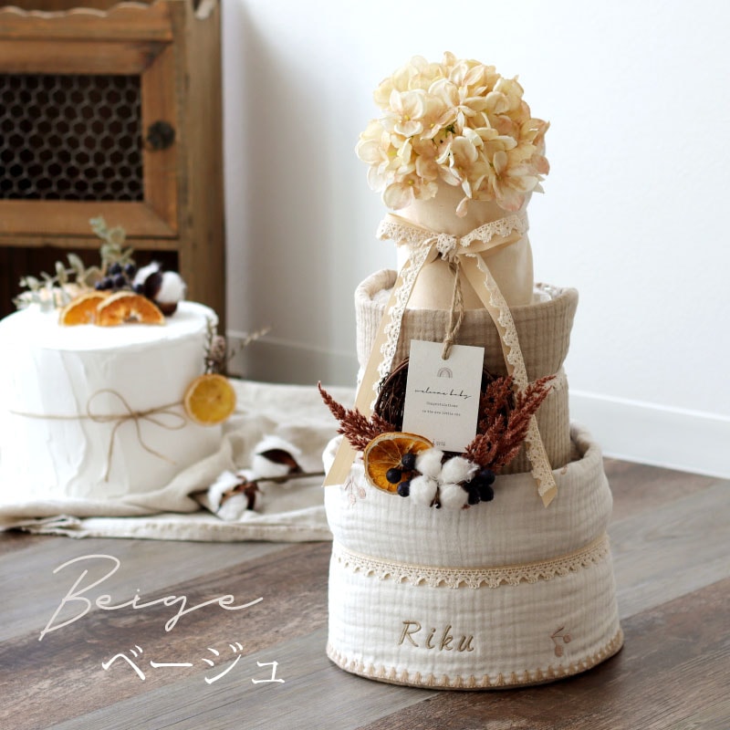 フラワーリース＋イブルガーゼブランケット付おむつケーキ