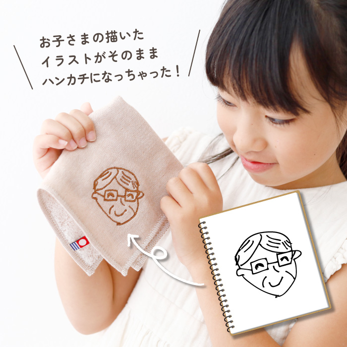似顔絵刺繍ハンカチ