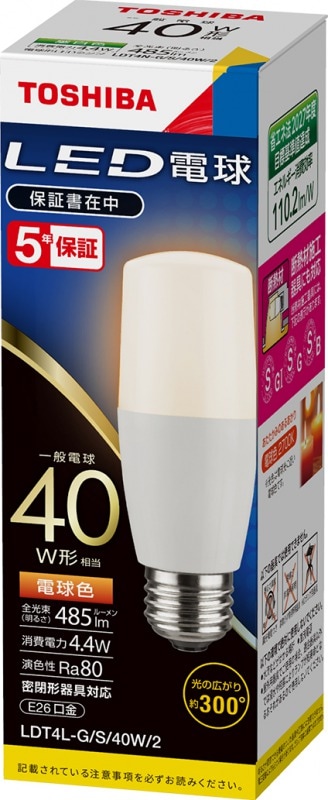 (10個セット)LED電球 LDT4L-G/S/40W/2 東芝ライテック E26口金 一般電球40W形相当 電球色 (LDT4LGS40W2)