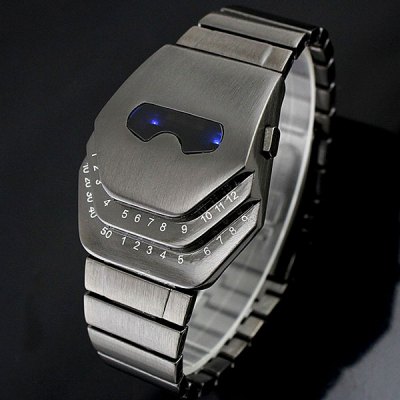 ガンメタ ステンレスブレスレットのLED腕時計 デジタルウォッチ 