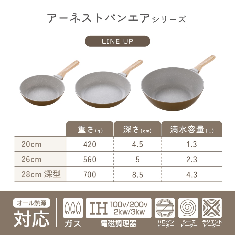 【12/1発売新商品】アーネストパン エア 20cm / 26cm / 28cm深型