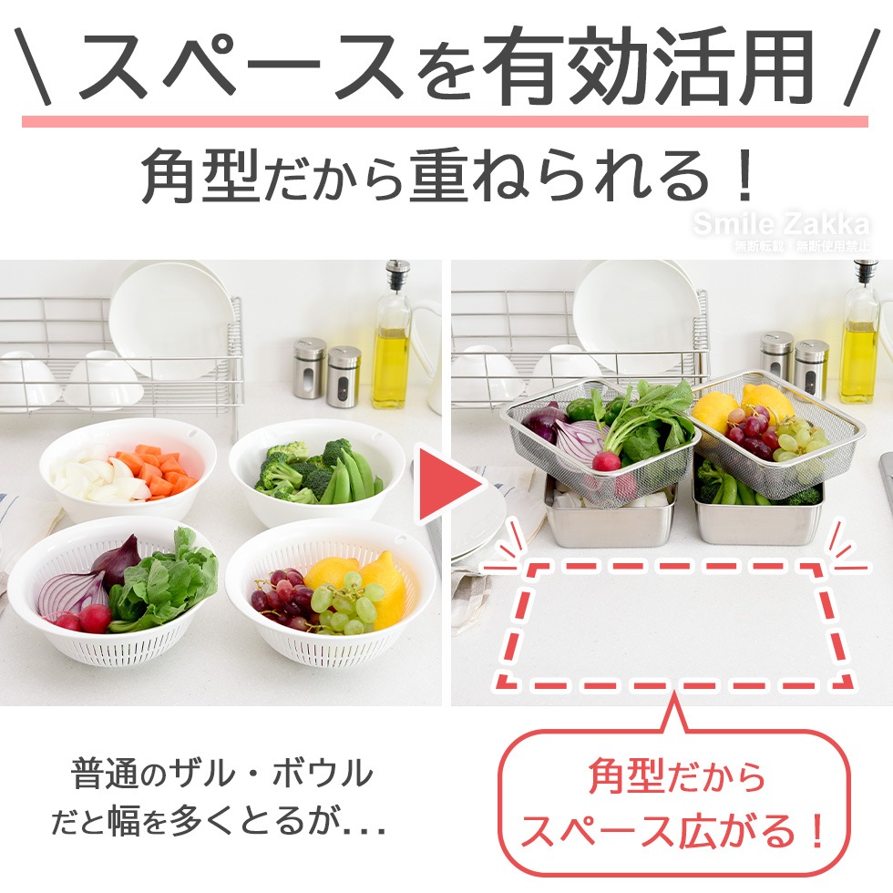 蓋付き深型ステンレスバット・角型ザルセット