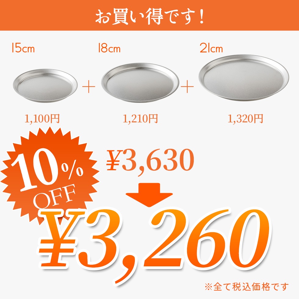 【3点セット】逸品物創 ステンレスプレート15cm,18cm,21cm