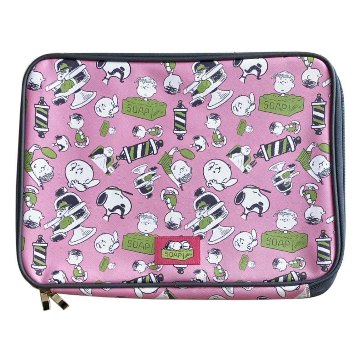 PEANUTS スヌーピー ドキュメントポーチ ピンク×グリーン