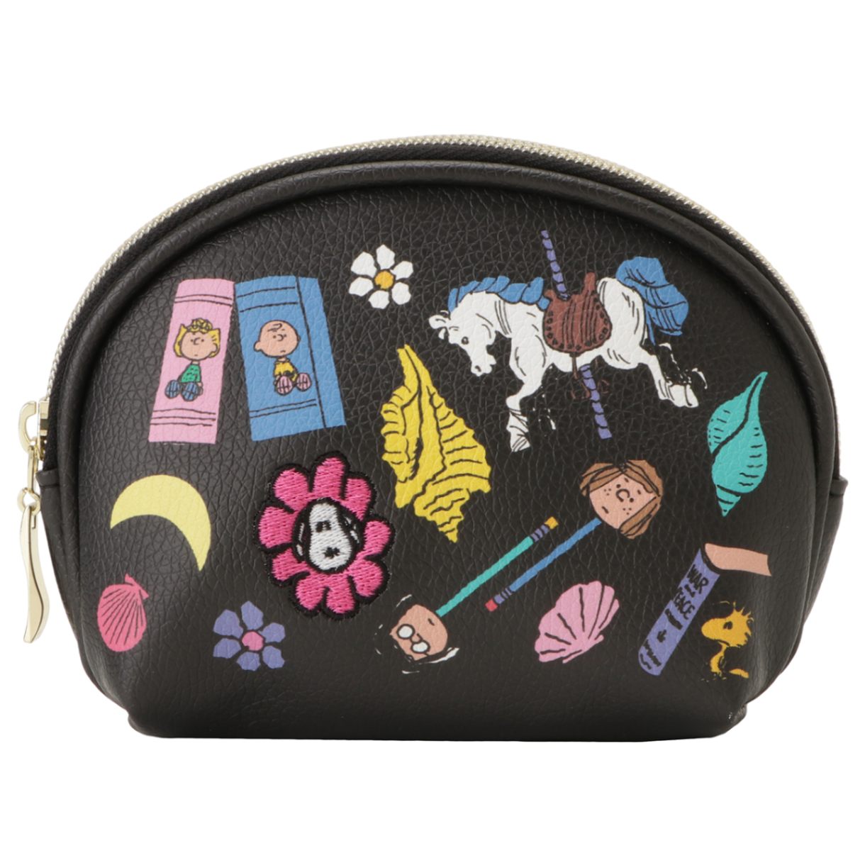 PEANUTS スヌーピー 刺繍シェルポーチ BK