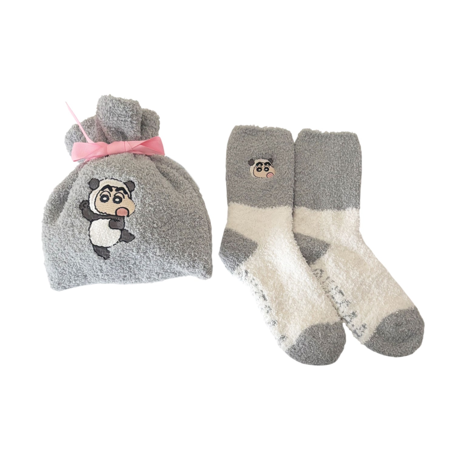 [公式] メーカー直営 クレヨンしんちゃん もこもこ靴下 in 巾着 パンダ