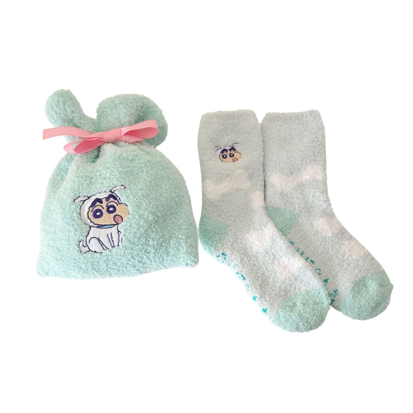 [公式] メーカー直営 クレヨンしんちゃん もこもこ靴下 in 巾着 シロのしんのすけ