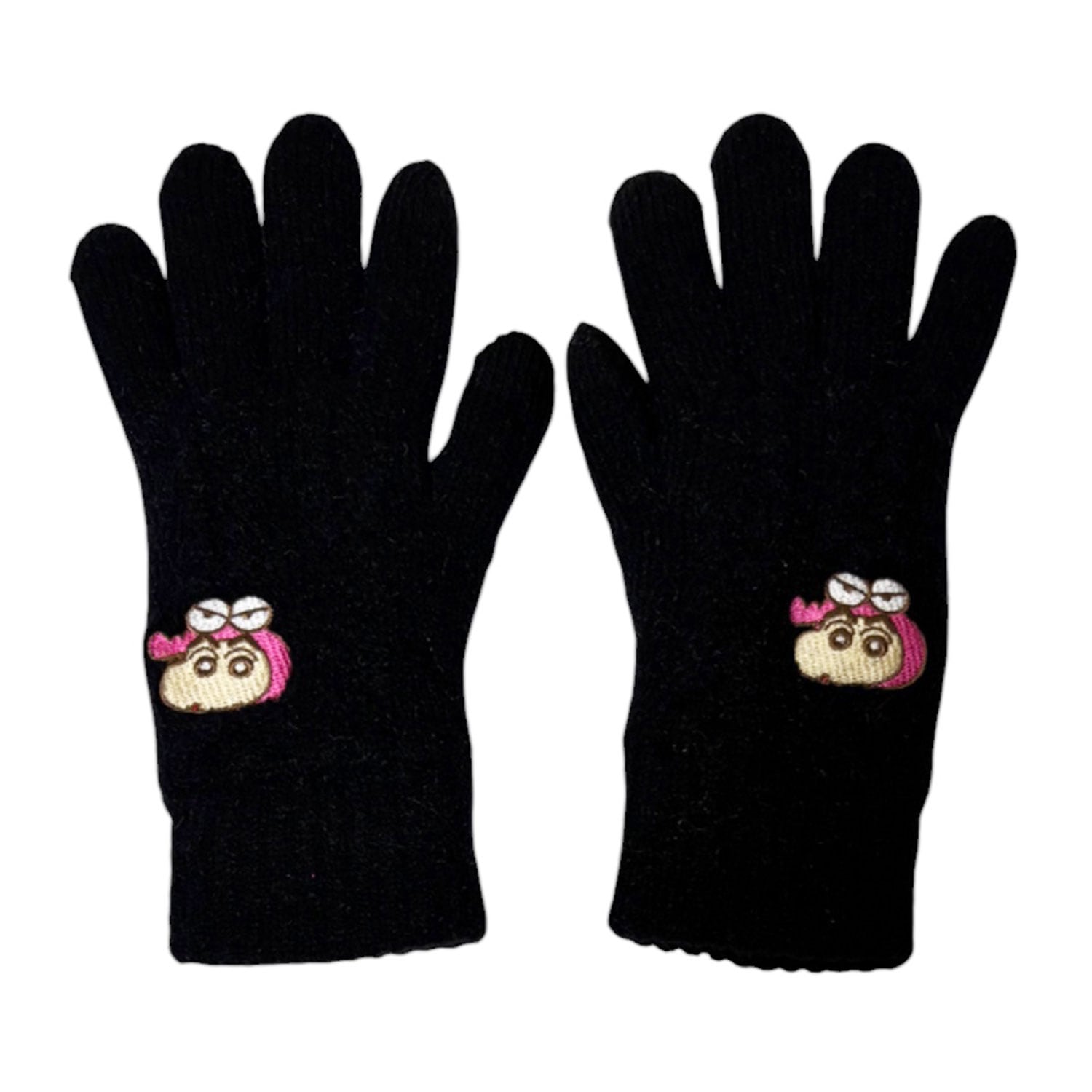 [公式] メーカー直営 クレヨンしんちゃん ワンポイント刺繍 スマホ対応ケーブル編み手袋 しんのすけワニ山さん