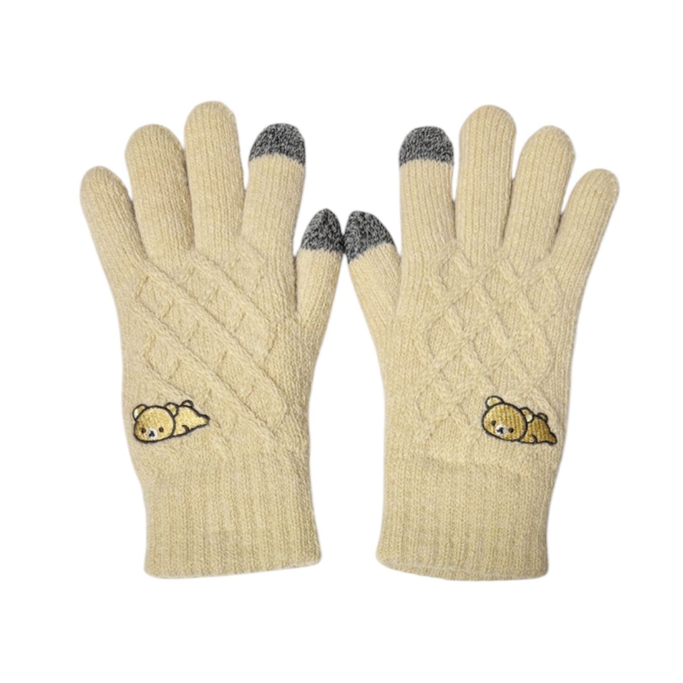 [公式] メーカー直営 リラックマ ワンポイント刺繍 スマホ対応ケーブル編み手袋 ベーシック リラックマ