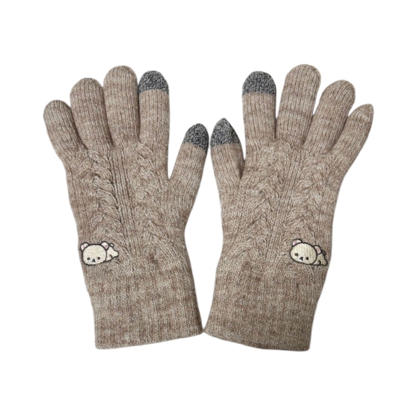 [公式] メーカー直営 リラックマ ワンポイント刺繍 スマホ対応ケーブル編み手袋 ベーシック コリラックマ