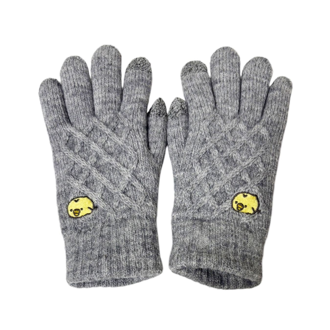 [公式] メーカー直営 リラックマ ワンポイント刺繍 スマホ対応ケーブル編み手袋 ベーシック キイロイトリ